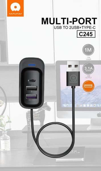 USB HUB WUW C245 USB to 2USB+Type-C 1m 57241 фото