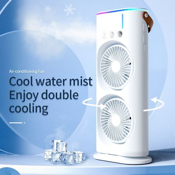 Вентилятор Double Spray Fan LED с автоповоротом и контейнером для льда, от USB (37,5см) 64592 фото