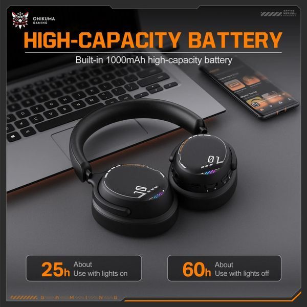 Навушники комп'ютерні Onikuma GT886 Gaming з мікрофоном та з 3ма режимами (Bluetooth 5.4, дротове, 2.4G USB+Type-C) 67578 фото
