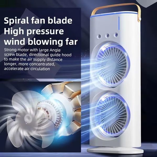 Вентилятор Double Spray Fan LED з автоповоротом та контейнером для льоду (з вбуд. акум.) (37,5сm) 64593 фото