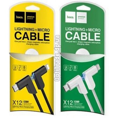 Data Cable Hoco L Shape Magnetic X12 Original Lightning + Micro ( 2in1) 9342 фото