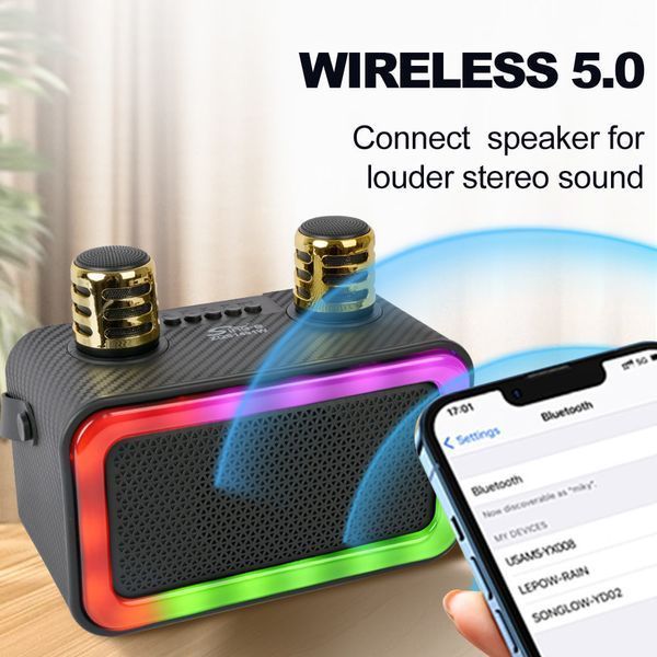 Колонка Sing-e ZQS1491W Mini RGB 10W, 1500mAh з 2ма мікрофонами (23,3*13,2*11,2 см) 60525 фото
