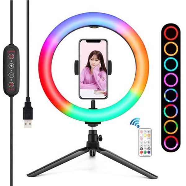 Кільцева світлодіодна Led Лампа XO BGD007, MJ26 RGB 10 inch із затискачем для телефону на штативі 30429 фото