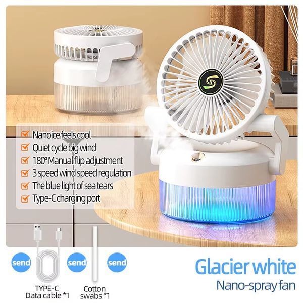 Вентилятор SGD-168 LED настільний з функцією охолодження повітря (з вбуд. акум.) (16,1cm) Green 64599 фото