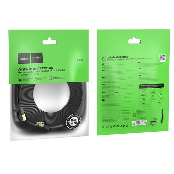 Кабель сетевой патч-корд для интернета Hoco US07 General pure copper flat network cable 10m 35883 фото