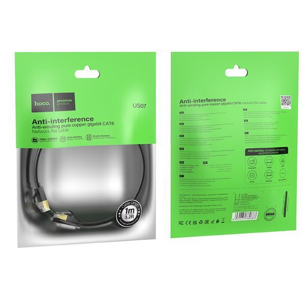 Кабель мережевий патч-корд для інтернету Hoco US07 General pure copper flat network cable 1m 35884 фото