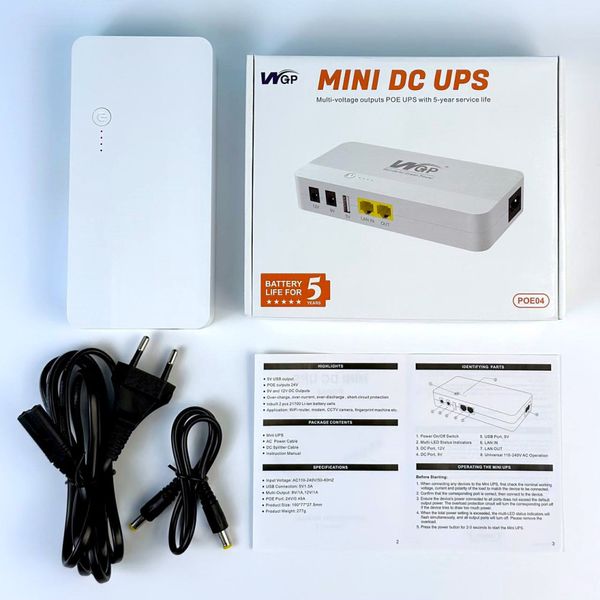 ДЖБ MINI UPS WGP POE04 8000mAh (USB, DC: 9V+12V; LAN: IN, OUT) 48396 фото