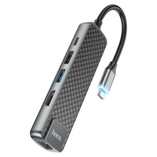 HUB адаптер HOCO HB23 5-in-1 4KHDMI, LAN, 1USB 3.0, 1USB2.0, Type-C PD, 60W/3A 33539 фото