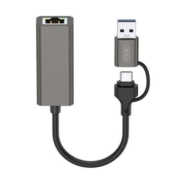 USB HUB XO HUB018 2in1 USB+Type-C to RJ45 51134 фото