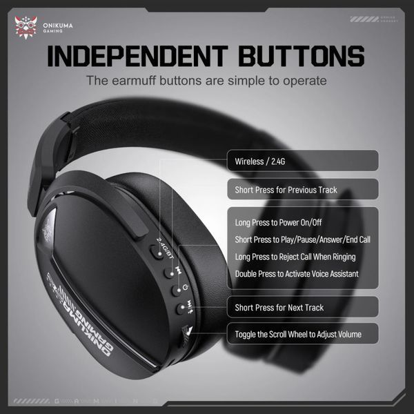 Навушники Onikuma GT887 Gaming з мікрофоном та 4ма режимами (Bluetooth 5.4, дротове, 2.4G USB+Type-C) 65034 фото