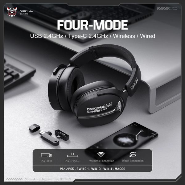 Навушники Onikuma GT887 Gaming з мікрофоном та 4ма режимами (Bluetooth 5.4, дротове, 2.4G USB+Type-C) 65034 фото