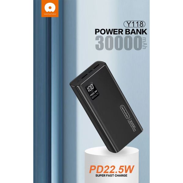 Power Bank WUW Y118 30000mAh PD20W+QC3.0 22.5W 2USB+Micro+Type-C LED display Швидка зарядка 35849 фото