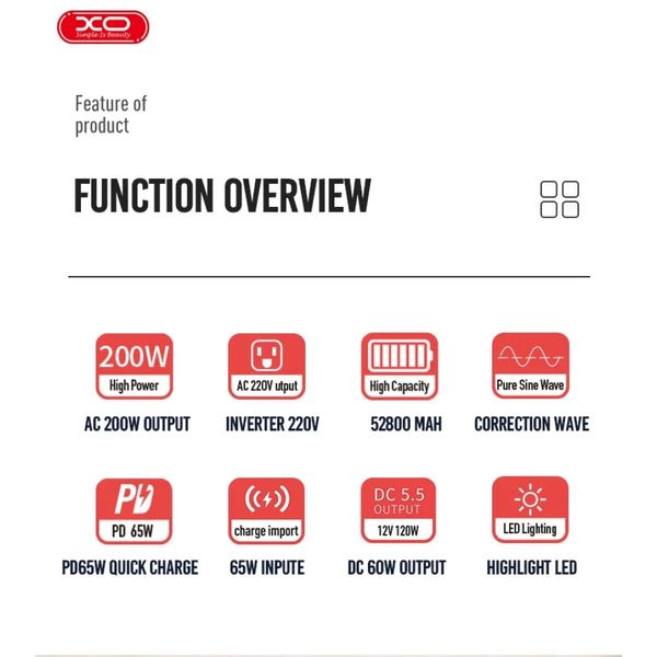 Портативна зарядна станція XO PSA-200W Energy storage power 37224 фото