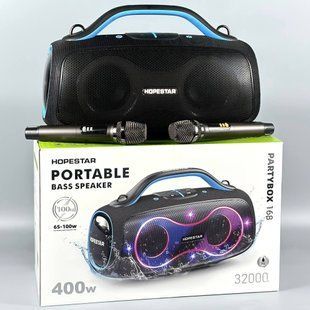 Колонка HOPESTAR Party Box 168 с 2-мя микрофонами 400W, 32000mAh Черный 62352 фото