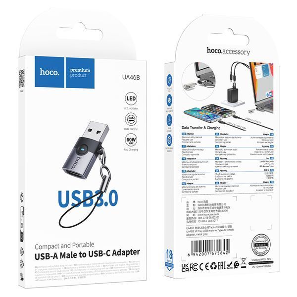 Переходник Hoco UA46B Victory USB3.0 male to Type-C female 66156 фото