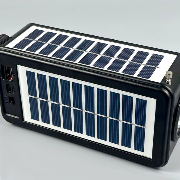 Колонка-радіо Sing-e ZQS-T01 із сонячною панеллю+ліхтар 8W, 1200mAh (16,8*9,5*6,2 см) 62036 фото