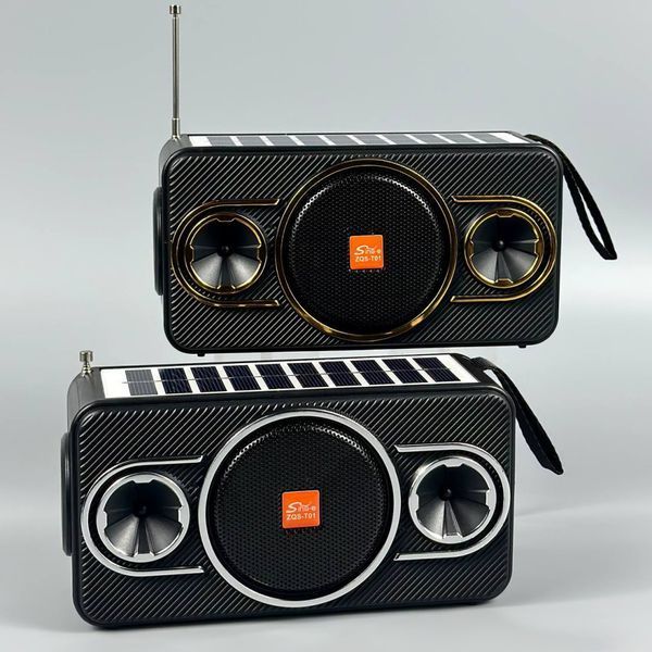 Колонка-радіо Sing-e ZQS-T01 із сонячною панеллю+ліхтар 8W, 1200mAh (16,8*9,5*6,2 см) 62036 фото