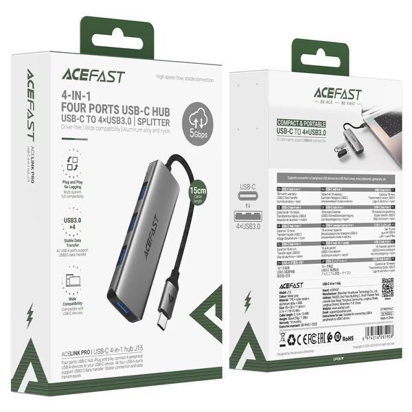 USB-C HUB AceFast J15 Type-C to 4USB 65492 фото