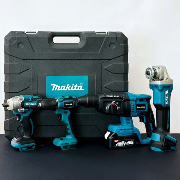 Акумуляторний набір інструментів Makita 4 в 1 (перфоратор, болгарка, шурупокрут та гайковерт) з 2-ма акумуляторами 48077 фото