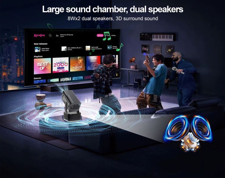 Проектор HCS350 KTV 3in1 (Karaoke+Stereo, Android 14, 1920*1080P, 450 ANSI) 65908 фото