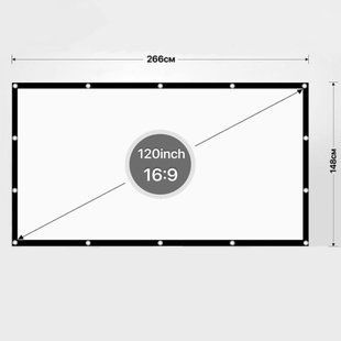 Экран для проектора 16:9, 120 дюймов (266х148см) крепеж на крючках (плотность 120грм) 60352 фото