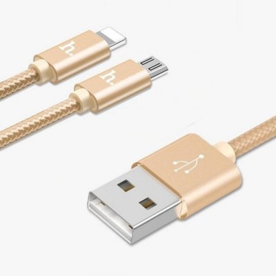 Data Cable Hoco X2 One-pull-two Original Lightning+micro 1 Метр 10193 фото
