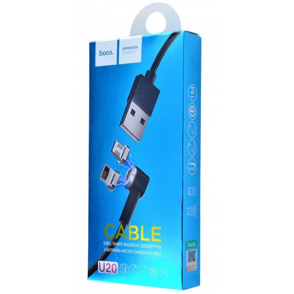 Data Cable Hoco L Shape Magnetic U20 Original Lightning+Micro 8722 фото