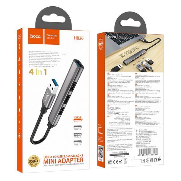 USB HUB Hoco HB26 4in1 (USB to USB3.0+USB2.0*3) 34410 фото