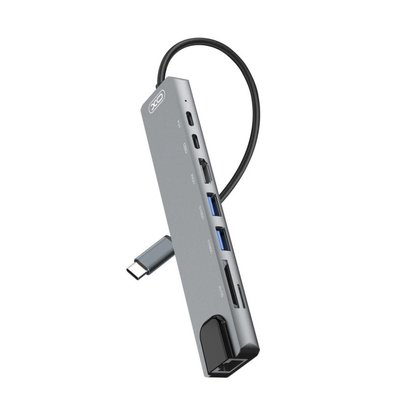 Перехідник XO HUB003 USB-C Multifunction Adapter 8in1 (HDMI+USB2*2+PD+PD Data read+SD Card+TF) Швидка зарядка 33746 фото