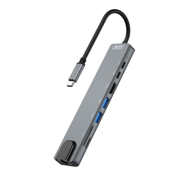 Перехідник XO HUB003 USB-C Multifunction Adapter 8in1 (HDMI+USB2*2+PD+PD Data read+SD Card+TF) Швидка зарядка 33746 фото