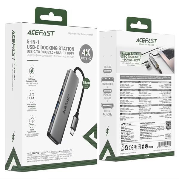 USB-C HUB AceFast J16 Type-C to Type-C+USB3.0*3+HDMI 65480 фото
