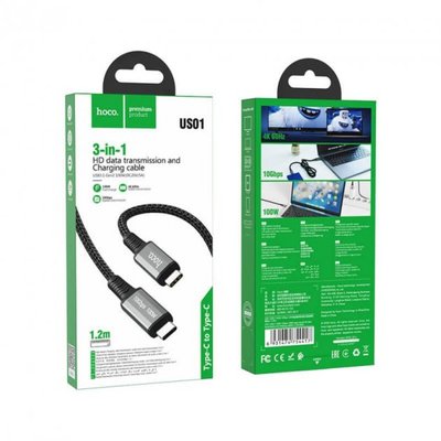 Data Cable Type-C to Type-C Hoco US01 USB3.1 GEN2 100W 10Gbps 1.2m 32552 фото