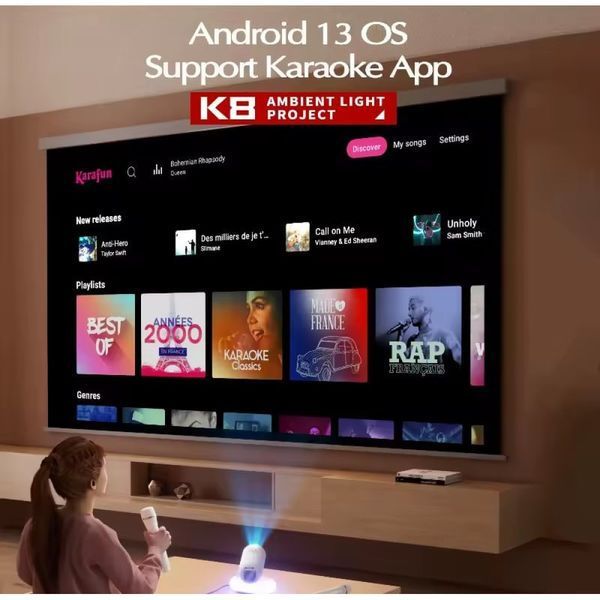 Проектор K8-KTV (Android 13, 4K, 500 Ansi, Bluetooth+WiFi, 1080P) 63575 фото