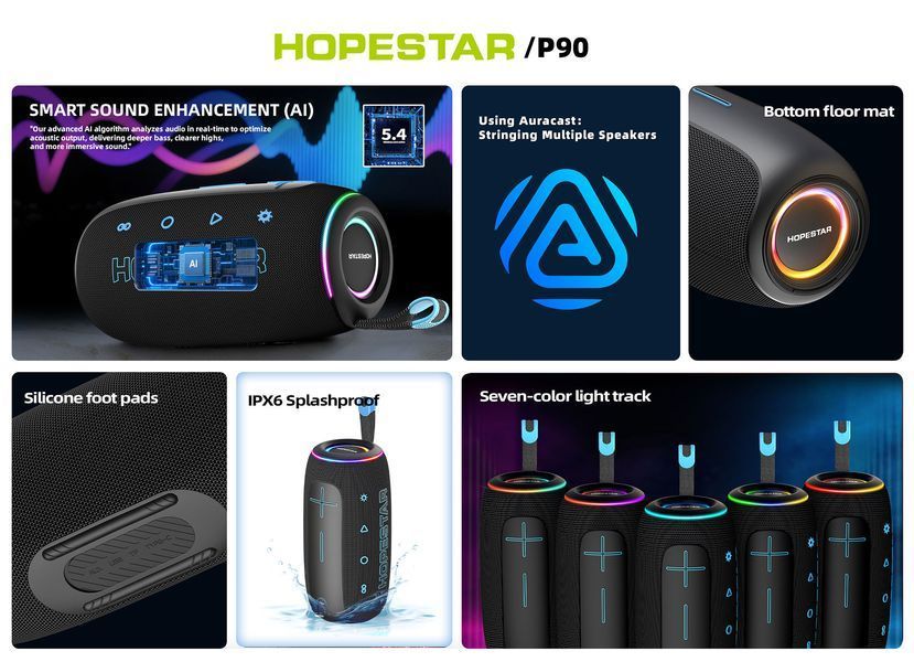 Колонка HOPESTAR P90 70W, 8800mAh (27,6*14,2*13,7 см) Чорний 62357 фото