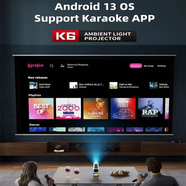 Проектор K6-KTV (Android 13, 4K, 500 Ansi, Bluetooth+WiFi, 1080P) 63573 фото