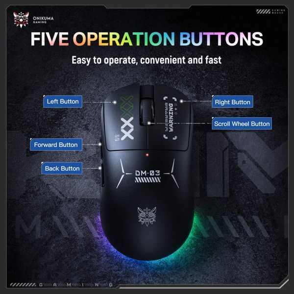 Мишка Games Onikuma DM03 3 режими (2.4G+дротовий+Bluetooth) (DPI:800-2400) 67583 фото